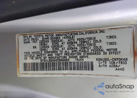 2002 Toyota Tacoma from USA, damaged, VIN 5TEVL52NX2Z888665